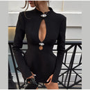 Preto oco para fora mini vestido feminino sexy manga longa bodycon cintura cinching vestidos 2025 chique outono senhora do escritório comute robes