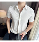 2025 camisa de manga curta elástica fina de verão de alta qualidade para negócios masculinos e roupas casuais, carcela de botão oculto M-4XL