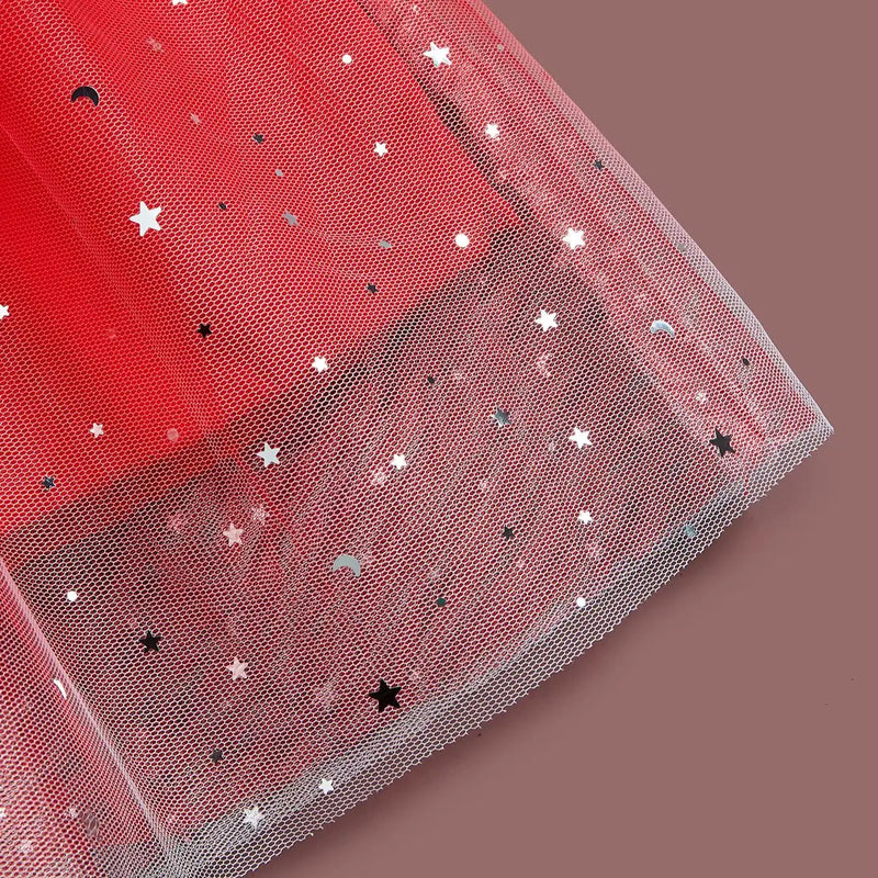 Meninas natal ano novo vestido vermelho colar de pérolas acessórios moda infantil vestido de princesa verão sem mangas vestido de gaze