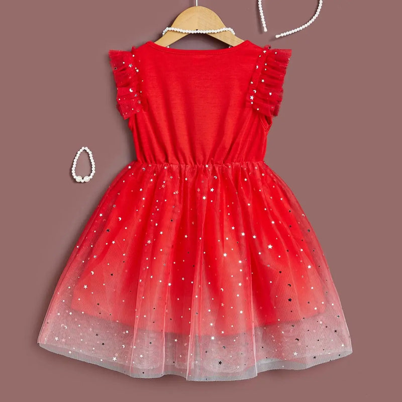 Meninas natal ano novo vestido vermelho colar de pérolas acessórios moda infantil vestido de princesa verão sem mangas vestido de gaze