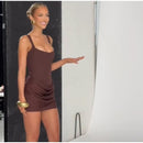 Mulheres decote em v halter sem costas mini vestido moda sem mangas cintura alta bodycon vestidos 2025 novo verão senhora festa férias robes