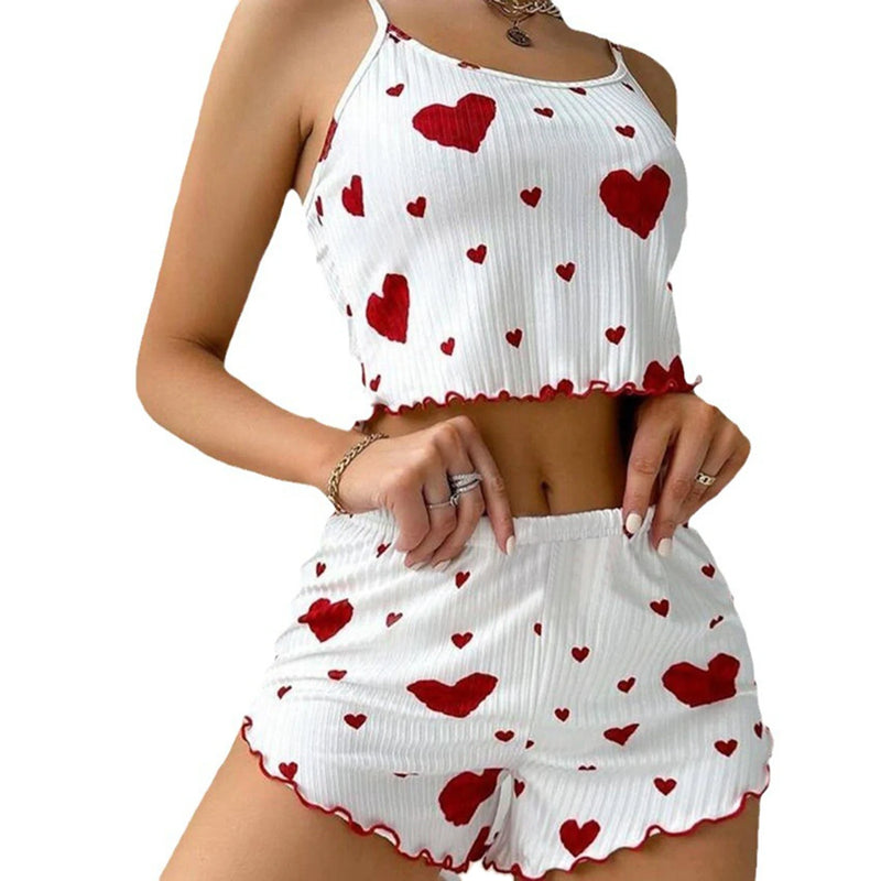 Conjunto de pijamas femininos pijamas 2 peças regata curta e shorts s m l branco ventilar macio casual amor impressão