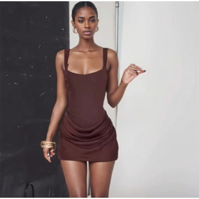 Mulheres decote em v halter sem costas mini vestido moda sem mangas cintura alta bodycon vestidos 2025 novo verão senhora festa férias robes
