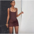 Mulheres decote em v halter sem costas mini vestido moda sem mangas cintura alta bodycon vestidos 2025 novo verão senhora festa férias robes