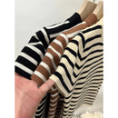 Meia gola alta pulôver listrado camisola fino ajuste camisa superior feminina início da primavera e outono manga curta camisa de fundo