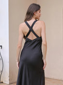 Vestido de cetim de seda para mulheres, costas nuas, sexy, maxi, longo, vestidos de noite, elegante, festa de aniversário, decote em v, robe para convidados de casamento, senhoras