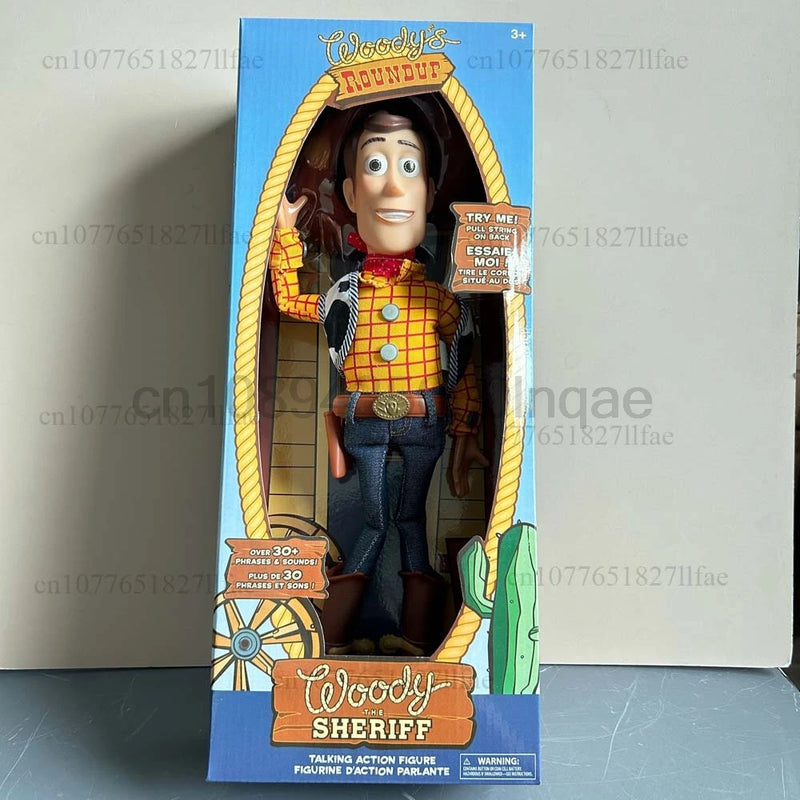 História 3 4 falando woody jessie figuras de ação panos reais corpo boneca cantar macio figura de ação modelo brinquedos voz boneca mesa ornamento