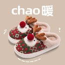 Inverno novo natal chinelos de algodão para mulher bonito dos desenhos animados cervos antiderrapante meninas interior casa sapatos moda festa slides