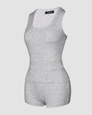 Feminino duas peças conjuntos curtos sem mangas colete sólido fino ajuste shorts de cintura alta conjunto casual emendado colete elegante senhora desportiva 2025