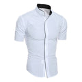Verão masculino gola cor sólida bloco camisa de manga curta casual moda único breasted camisa de contraste masculino