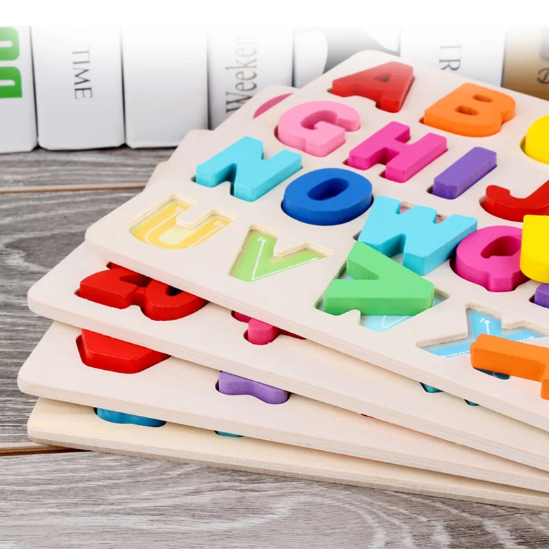 Crianças quebra-cabeça de madeira montessori brinquedos do bebê abc alfabeto número forma correspondência jogo de tabuleiro pré-escolar brinquedo educativo para crianças 2-4