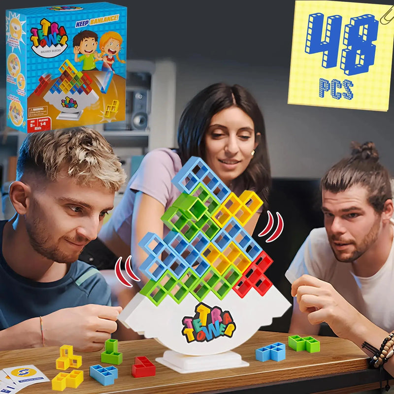 Stacking Building Blocks Jogo de tabuleiro para crianças e adultos, Tetra Tower, Fun Balance, Team, Dorm, Family Game, Night and Partie, 64pcs