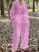 Novo cardigan casual feminino mangas compridas calças pura multi-cor camisa feminina calças de cintura alta conjunto de duas peças