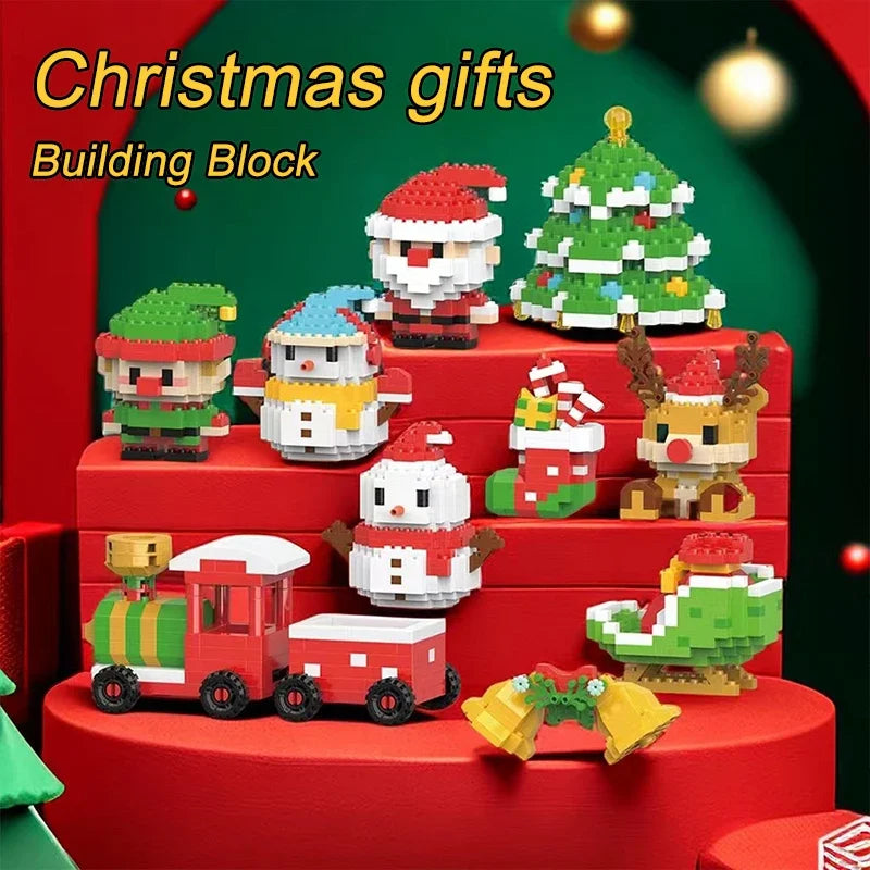 Presentes de natal bloco de construção série papai noel rena quebra-cabeça montagem tijolos mesa decoração brinquedos para criança presente de natal