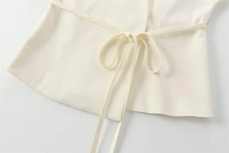 Moda feminina calças ternos sem mangas com decote em v superior com cinto calças retas define 2025 primavera verão commuter 2 peça conjunto