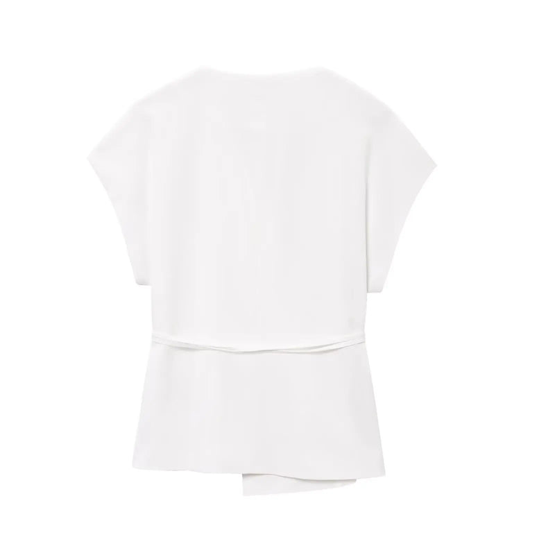 Moda feminina calças ternos sem mangas com decote em v superior com cinto calças retas define 2025 primavera verão commuter 2 peça conjunto