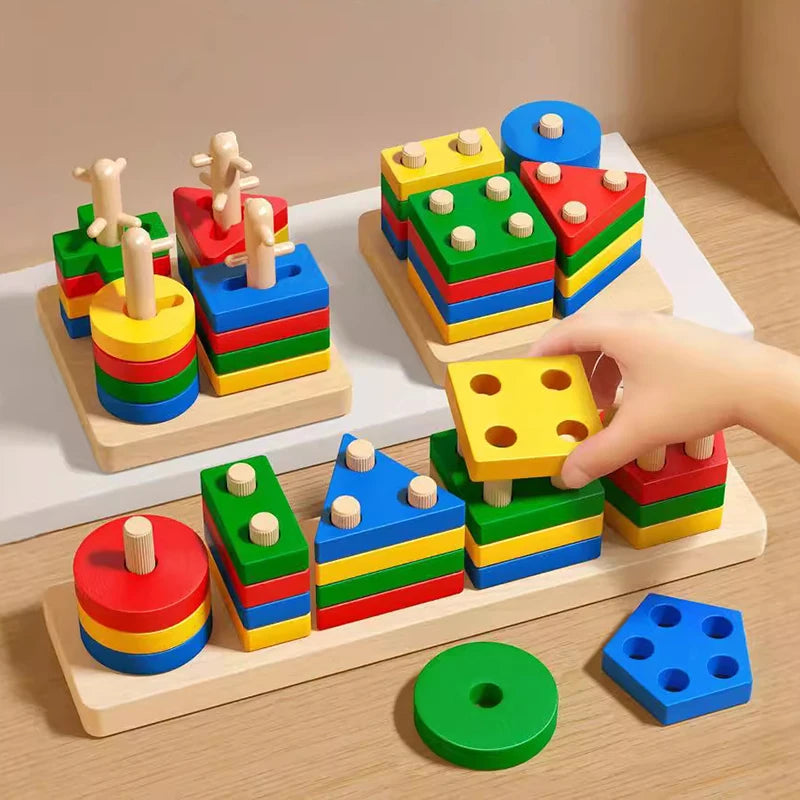 Brinquedo blocos de construção de madeira aprendizagem precoce brinquedos educativos cor forma jogo crianças puzzle brinquedos para crianças meninos meninas
