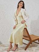 Vestido de cetim de seda para mulheres, costas nuas, sexy, maxi, longo, vestidos de noite, elegante, festa de aniversário, decote em v, robe para convidados de casamento, senhoras