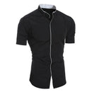 Verão masculino gola cor sólida bloco camisa de manga curta casual moda único breasted camisa de contraste masculino