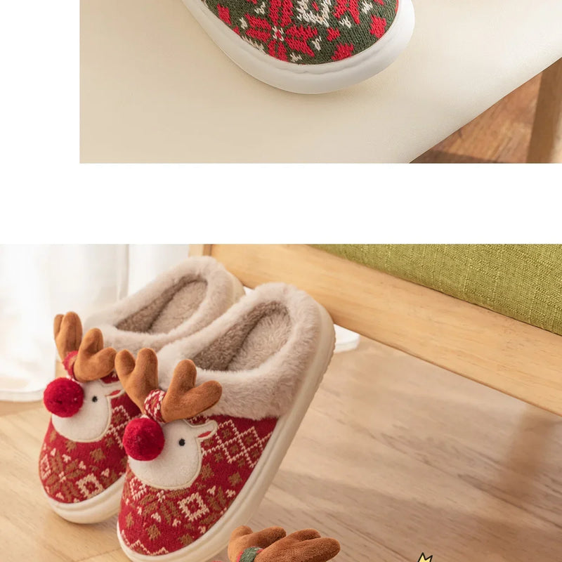 Inverno novo natal chinelos de algodão para mulher bonito dos desenhos animados cervos antiderrapante meninas interior casa sapatos moda festa slides