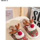 Inverno novo natal chinelos de algodão para mulher bonito dos desenhos animados cervos antiderrapante meninas interior casa sapatos moda festa slides