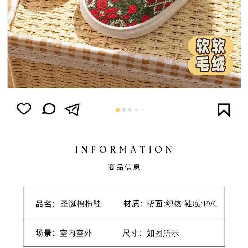 Inverno novo natal chinelos de algodão para mulher bonito dos desenhos animados cervos antiderrapante meninas interior casa sapatos moda festa slides