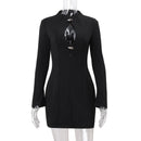Preto oco para fora mini vestido feminino sexy manga longa bodycon cintura cinching vestidos 2025 chique outono senhora do escritório comute robes