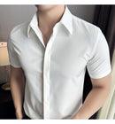 2025 camisa de manga curta elástica fina de verão de alta qualidade para negócios masculinos e roupas casuais, carcela de botão oculto M-4XL