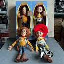 História 3 4 falando woody jessie figuras de ação panos reais corpo boneca cantar macio figura de ação modelo brinquedos voz boneca mesa ornamento