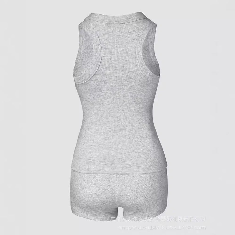 Feminino duas peças conjuntos curtos sem mangas colete sólido fino ajuste shorts de cintura alta conjunto casual emendado colete elegante senhora desportiva 2025