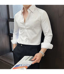 Alta qualidade outono masculino nova manga longa listrado escuro magro-ajuste camisa de negócios casual formal