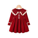 Vestido de princesa de pele sintética de malha para meninas, vestido de festa de férias de inverno, vestido vermelho festivo de Natal e ano novo, acabamento de veludo elegante