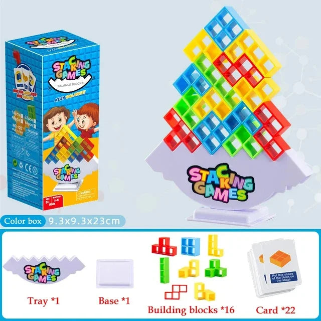 Stacking Building Blocks Jogo de tabuleiro para crianças e adultos, Tetra Tower, Fun Balance, Team, Dorm, Family Game, Night and Partie, 64pcs