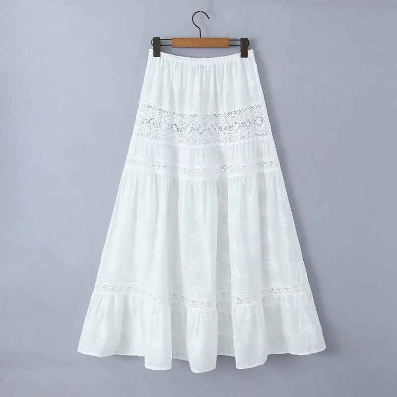 Conjunto de saia de renda vestido de verão feminino praia férias sexy algodão conjunto combinando roupas primavera branco 2 peças vestidos feminino conjunto 2025