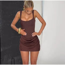 Mulheres decote em v halter sem costas mini vestido moda sem mangas cintura alta bodycon vestidos 2025 novo verão senhora festa férias robes