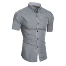 Verão masculino gola cor sólida bloco camisa de manga curta casual moda único breasted camisa de contraste masculino