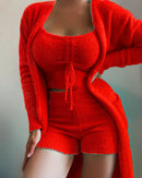 2025 novo luxo feminino conjunto de pijamas de pelúcia topo de colheita + calças compridas casaco 3 peças terno homewear feminino conjuntos de correspondência pijamas quentes pjs