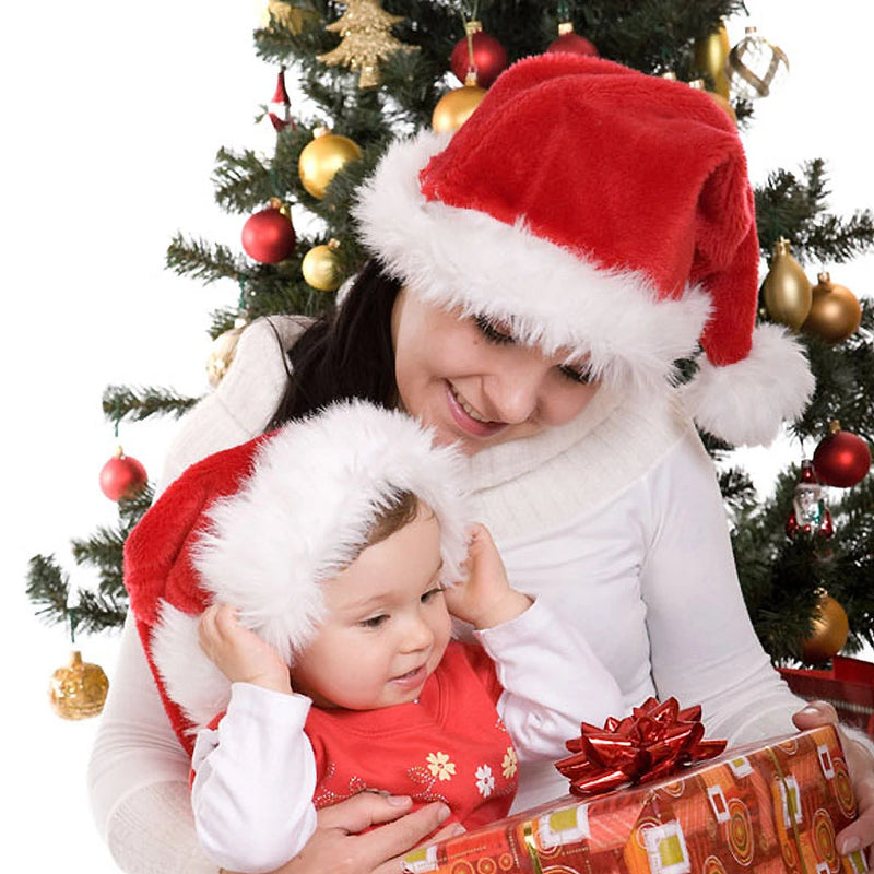 Chapéus de natal papai noel vermelho macio grosso chapéu de pelúcia para adultos crianças feliz natal decoração ornamento casa presentes de natal ano novo