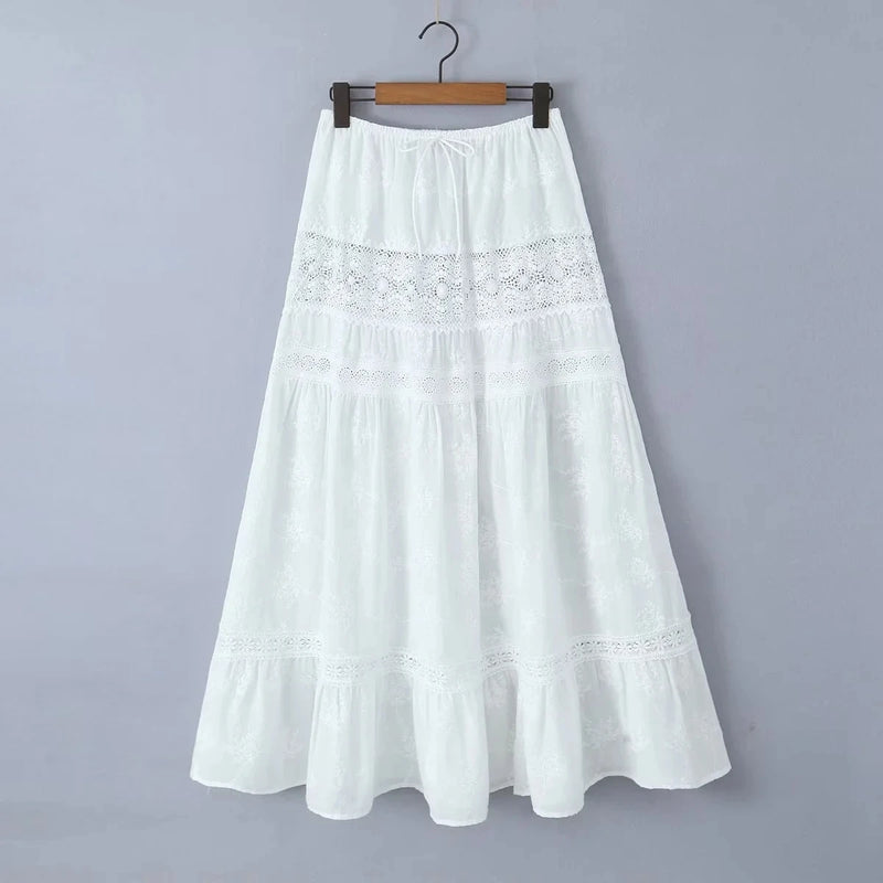 Conjunto de saia de renda vestido de verão feminino praia férias sexy algodão conjunto combinando roupas primavera branco 2 peças vestidos feminino conjunto 2025