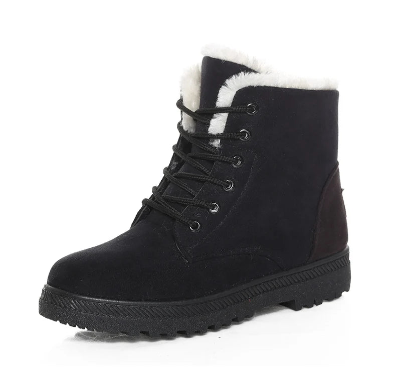Botas femininas de pele quente botas mulher 2025 sapatos de inverno para mulher botas de neve de salto baixo botas de tornozelo inverno calçado preto feminino