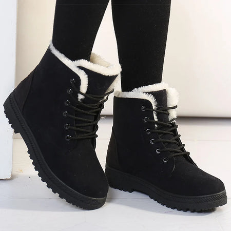 Botas femininas de pele quente botas mulher 2025 sapatos de inverno para mulher botas de neve de salto baixo botas de tornozelo inverno calçado preto feminino