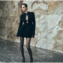 Preto oco para fora mini vestido feminino sexy manga longa bodycon cintura cinching vestidos 2025 chique outono senhora do escritório comute robes