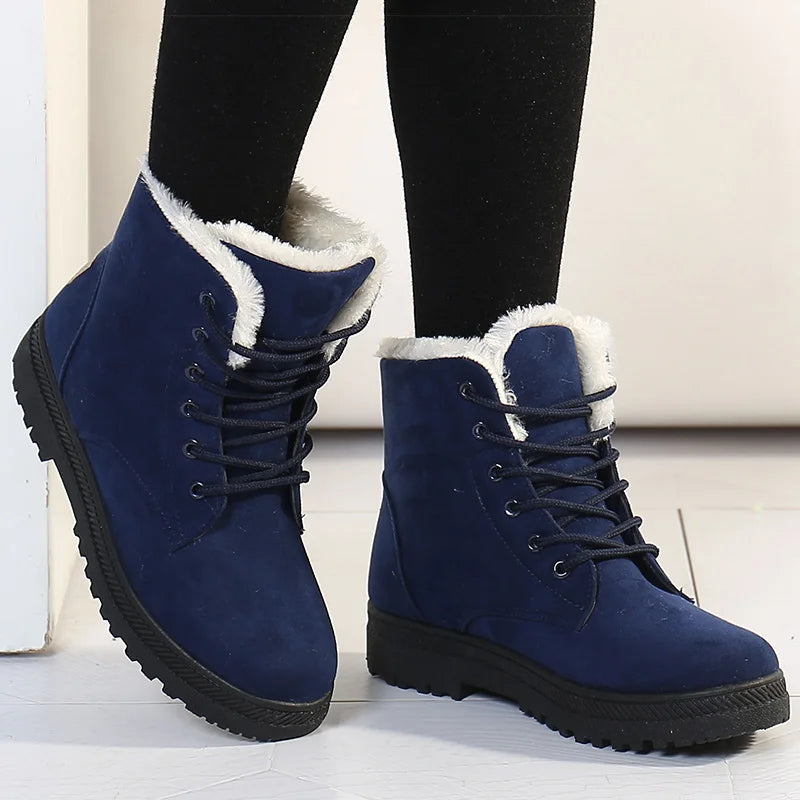 Botas femininas de pele quente botas mulher 2025 sapatos de inverno para mulher botas de neve de salto baixo botas de tornozelo inverno calçado preto feminino