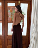 Mozision um ombro sem costas sexy maxi vestido feminino moda fivela de metal gola diagonal sem mangas drapeado clube vestido longo