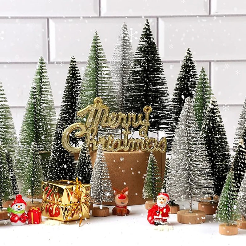 Mini árvores de natal tamanho diferente artesanato base de madeira artificial mini árvore de natal natal festa em casa ano novo 2025 decoração