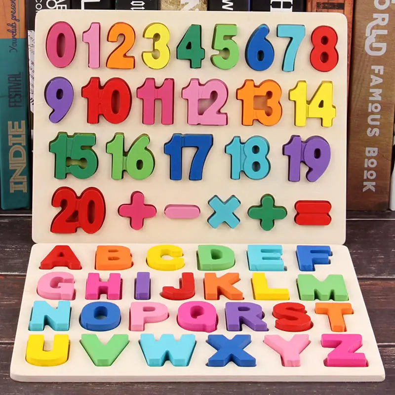 Crianças quebra-cabeça de madeira montessori brinquedos do bebê abc alfabeto número forma correspondência jogo de tabuleiro pré-escolar brinquedo educativo para crianças 2-4