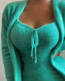 2025 novo luxo feminino conjunto de pijamas de pelúcia topo de colheita + calças compridas casaco 3 peças terno homewear feminino conjuntos de correspondência pijamas quentes pjs