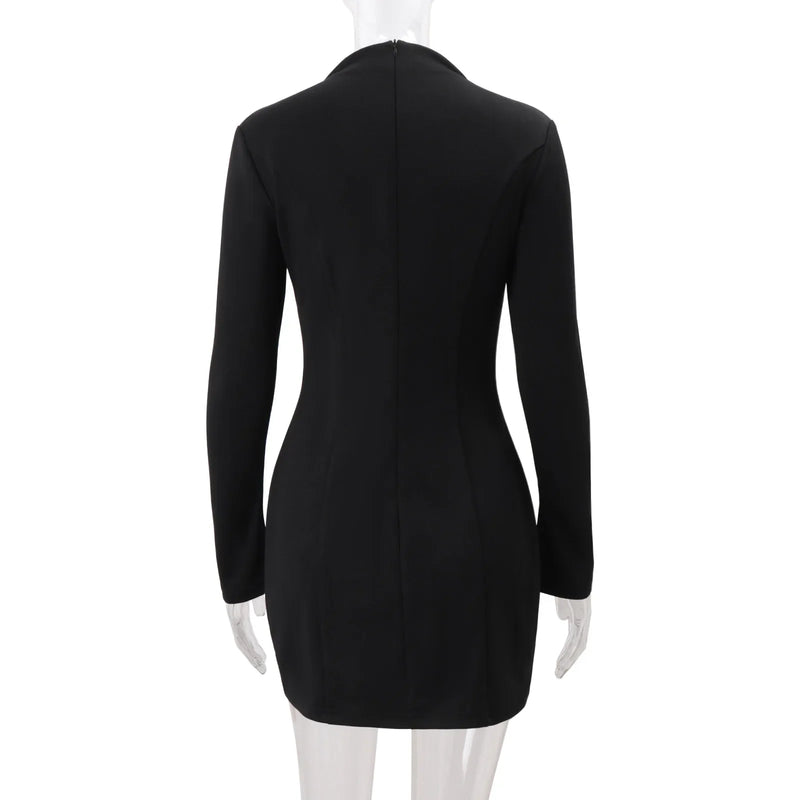 Preto oco para fora mini vestido feminino sexy manga longa bodycon cintura cinching vestidos 2025 chique outono senhora do escritório comute robes