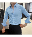 Alta qualidade outono masculino nova manga longa listrado escuro magro-ajuste camisa de negócios casual formal