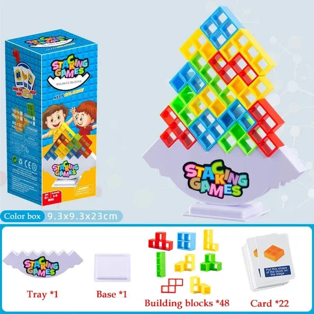 Stacking Building Blocks Jogo de tabuleiro para crianças e adultos, Tetra Tower, Fun Balance, Team, Dorm, Family Game, Night and Partie, 64pcs
